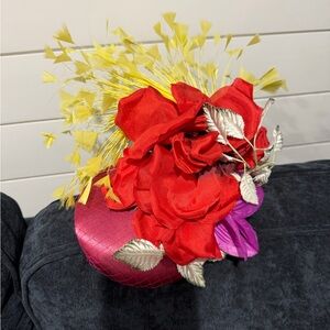 Elegant Red and Yellow Floral Women's Hat